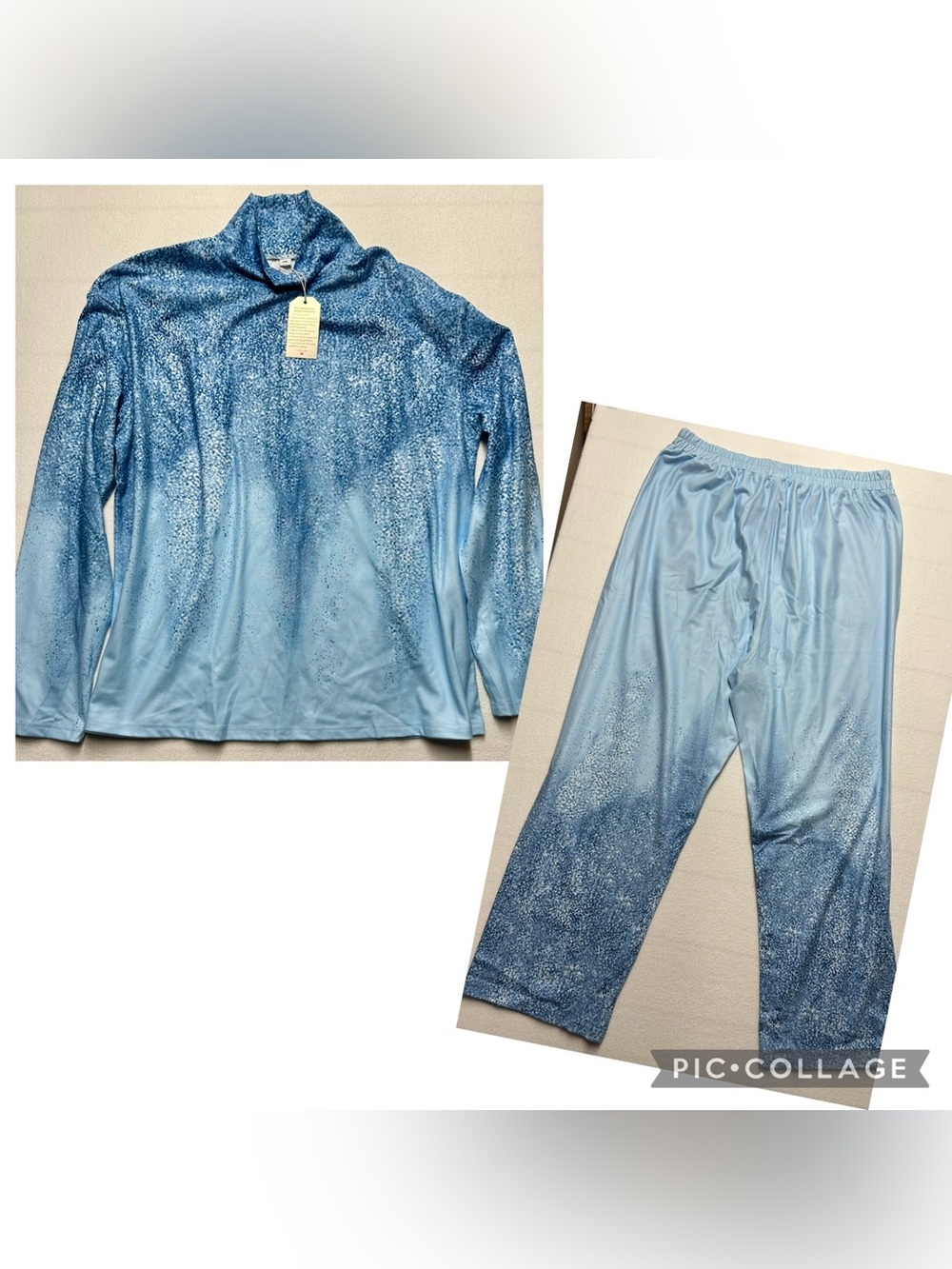 Women’s XXL Blue Ombre Metallic Shimmer Look 2 Piece Pants Set NWT